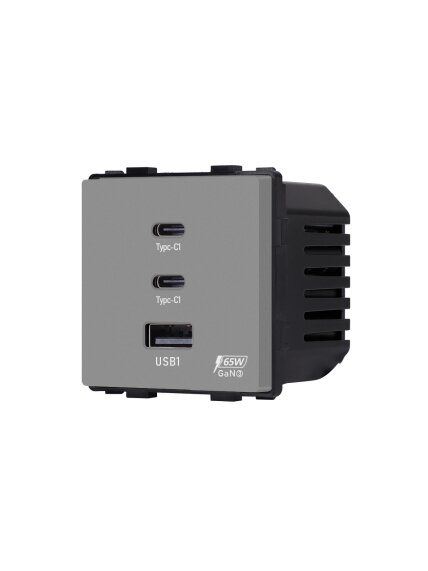 Greito krovimo rozetė Feelspot su USB+C+C jungtimis, 65W, pilka 1 Greito krovimo rozetė Feelspot su USB+C+C jungtimis, 65W, pilka 1