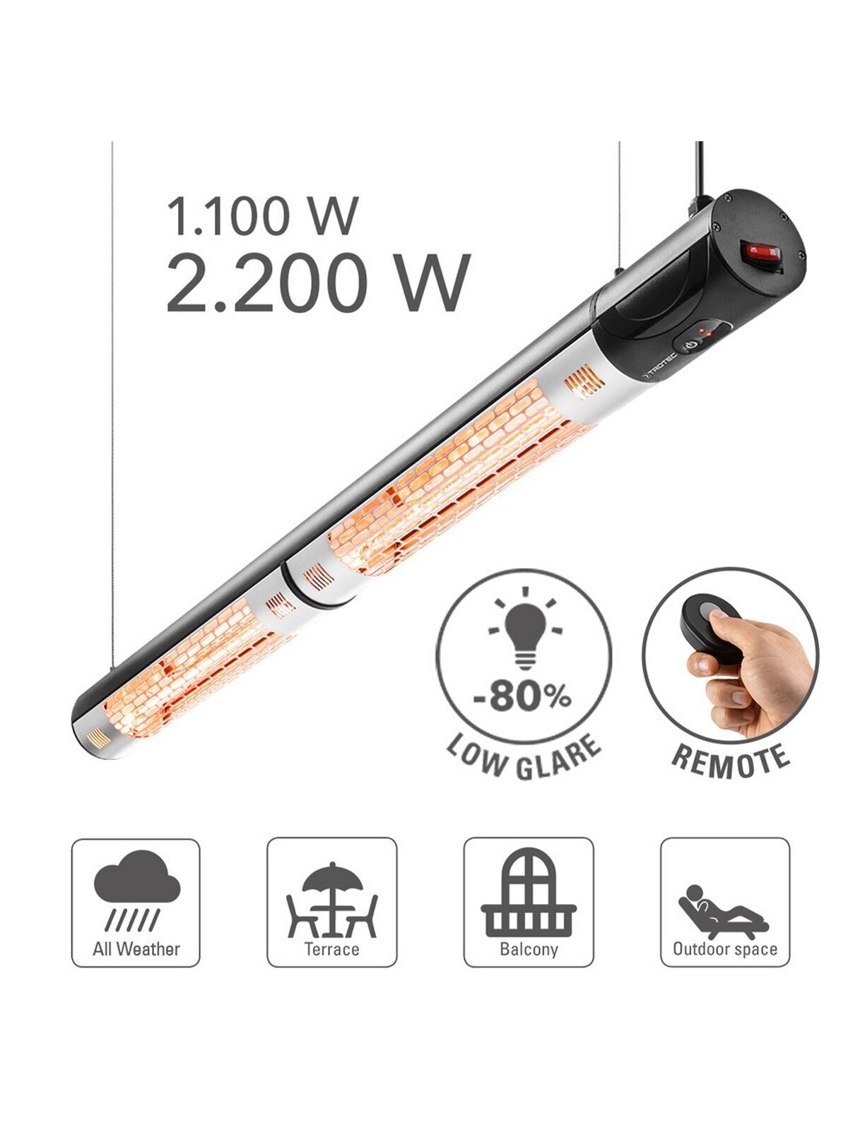 Halogeninis infraraudonųjų spindulių šildytuvas Trotec IR 2200 6