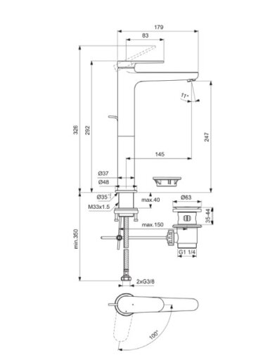Ideal Standard CERAFINE O Nuovo  paaukštintas praustuvo maišytuvas su d.v, chromas