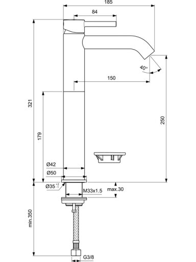 Ideal Standard Ceraline 100 aukštas praustuvo maišytuvas, matinė juoda