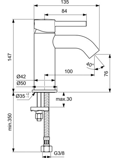 Ideal Standard Ceraline 100 praustuvo maišytuvas, matinė juoda