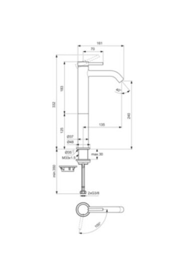 Ideal Standard CERALINE Nuovo H240 maišytuvas praustuvui be dugno vožtuvo, BlueStart, 3,8 l/min, chromas
