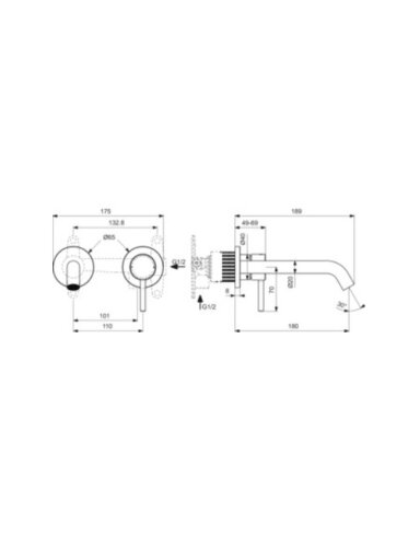 Ideal Standard CERALINE Nuovo potinkinis praustuvo maišytuvas, 180 mm snapas. Pilnam komplektui reikalinga universali po