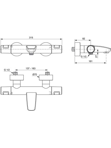 Ideal Standard Ceratherm T25 termostatinis vonios ir dušo maišytuvas, matinė juoda