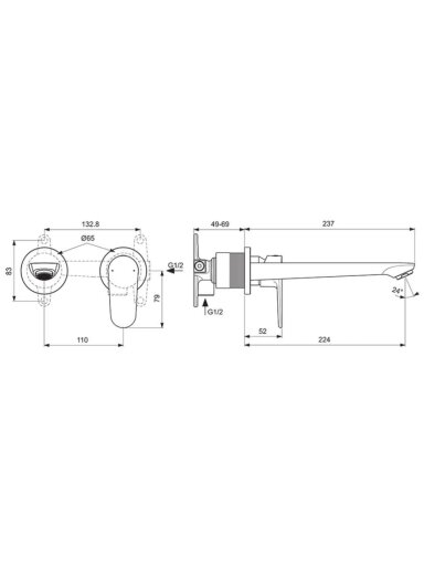 Ideal Standard potinkinis praustuvo maišytuvas Cerafine O, 224 mm snapas, juodas matinis