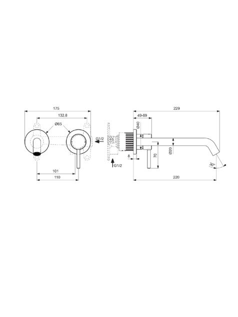 Ideal Standard CERALINE Nuovo potinkinis praustuvo maišytuvas, 220 mm, reikalinga potinkinė.d (A1313)juoda matinė 1