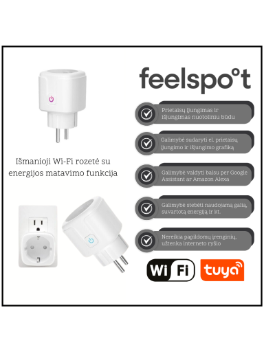 Išmanioji Wi-Fi rozetė Feelspot SL01.16, 16A, su energijos matavimo funkcija