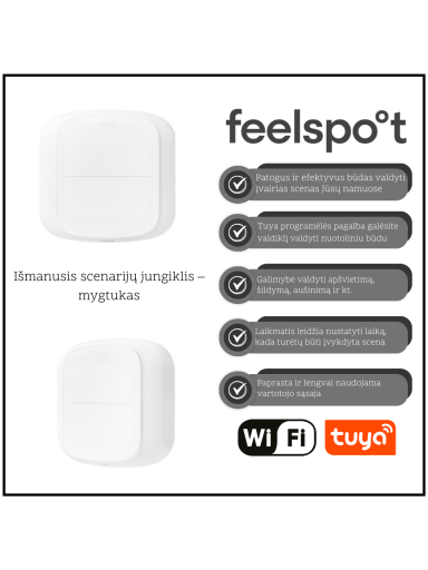 Išmanusis scenarijų jungiklis – mygtukas  Feelspot FS-WSW01W Wi-Fi, Tuya