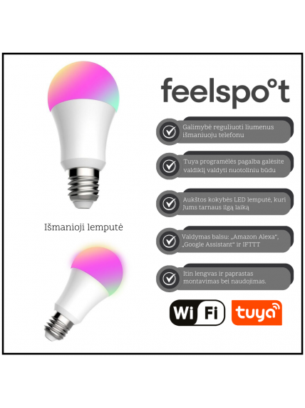 Išmanioji lemputė Feelspot FS-BL01W E27 Wi-fi, RGB, Tuya