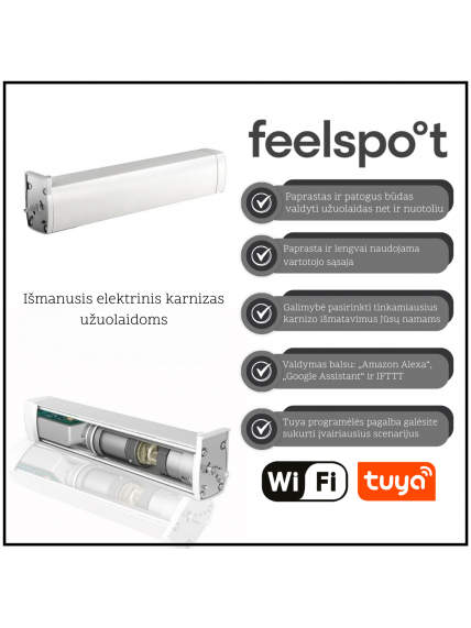 Išmanusis elektrinis karnizas užuolaidoms (4m) Feelspot FS-CM04W WiFi, Tuya