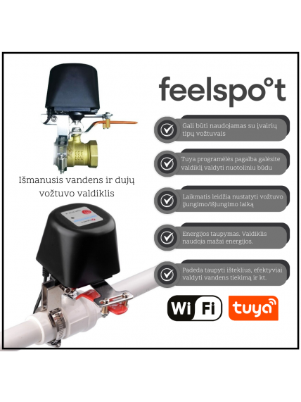 Išmanusis vandens ir dujų vožtuvo valdiklis Feelspot FS-VC01 WiFi Išmanusis vandens ir dujų vožtuvo valdiklis Feelspot FS-VC01 WiFi