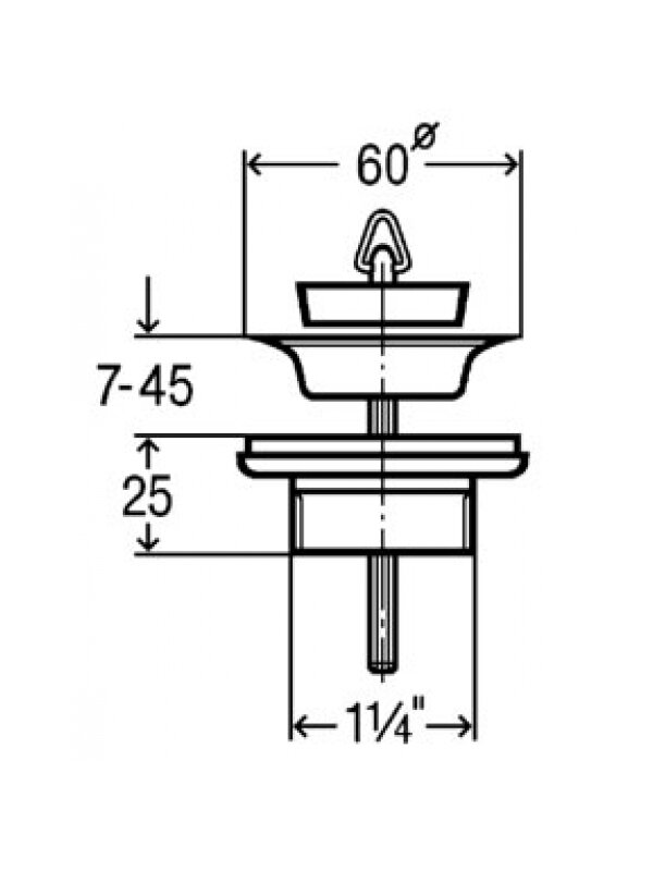 Išleidimo ventilis su kamščiu 1 1/4 x 60, plastikas 1 Išleidimo ventilis su kamščiu 1 1/4 x 60, plastikas 1