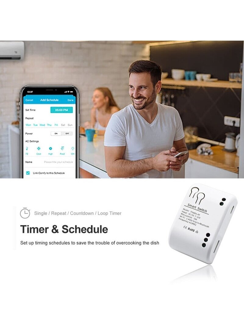 Išmanusis jungiklis - rėlė Feelspot FS-SRS02W RF, Wi-fi, Tuya 3 Išmanusis jungiklis - rėlė Feelspot FS-SRS02W RF, Wi-fi, Tuya 3