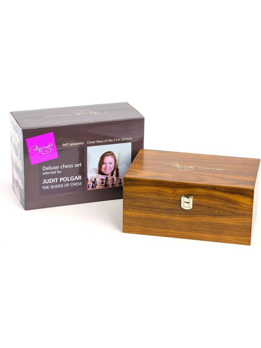 Judit Polgar Deluxe medinių šachmatų figūrų rinkinys dėžutėje DGT