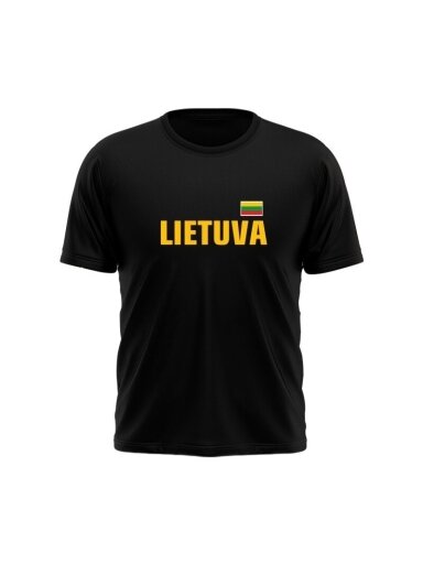 Juodi marškinėliai unisex su užrašu Lietuva ir Vyčiu ant nugaros