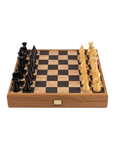 Kamštinės medžiagos šachmatų lenta 40cm su modernaus stiliaus figūromis Manopoulos (juoda)