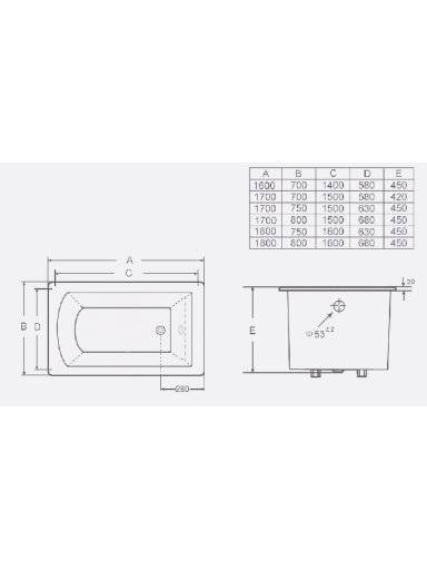 Ketinė vonia ELITE 160x70x45