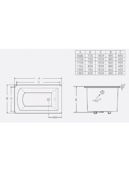 Ketinė vonia ELITE 180x80x45 1 Ketinė vonia ELITE 180x80x45 1