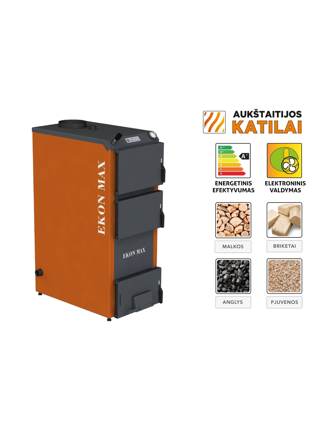 Kieto kuro katilas EKON-MAX, apatinio degimo, 16kW 1 Kieto kuro katilas EKON-MAX, apatinio degimo, 16kW 1