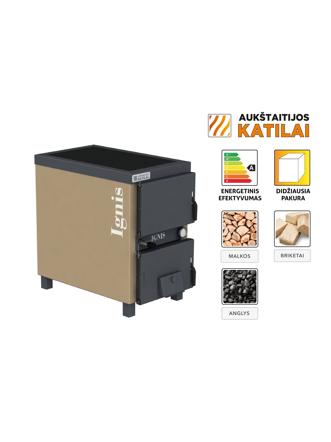 Kieto kuro katilas-viryklė, AKT Ignis M, 10 kW 1 Kieto kuro katilas-viryklė, AKT Ignis M, 10 kW 1