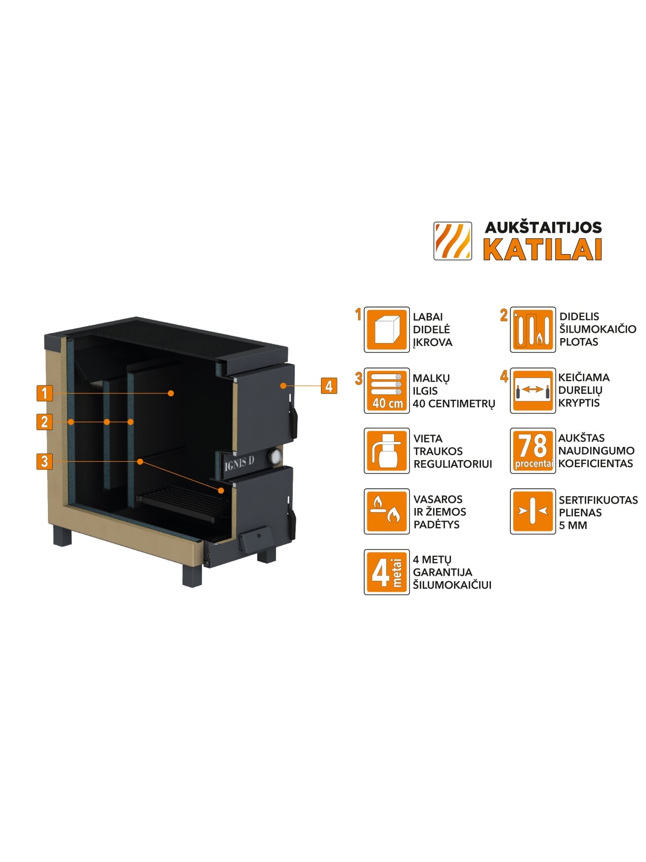 Kieto kuro katilas-viryklė, AKT Ignis M, 10 kW Kieto kuro katilas-viryklė, AKT Ignis M, 10 kW