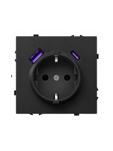 Kištukinis lizdas su USB A+C jungtimis Feelspot FSKL1A1CB, 20W, juodas