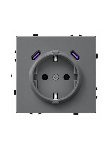 Kištukinis lizdas su USB C+C jungtimis Feelspot FSKL1CCG, 20W, pilkas