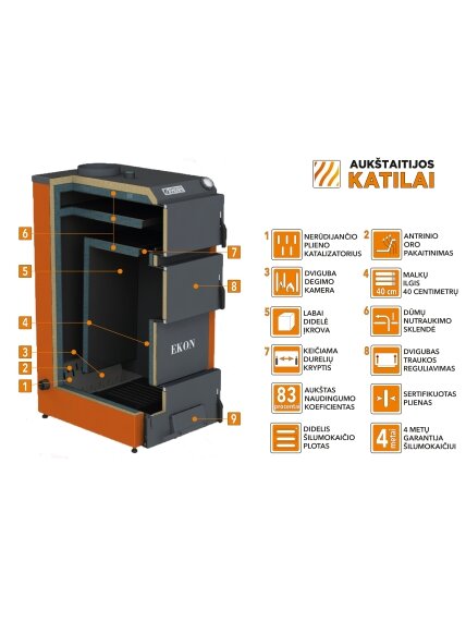 Kieto kuro katilas EKON, apatinio degimo, 20kW Kieto kuro katilas EKON, apatinio degimo, 20kW