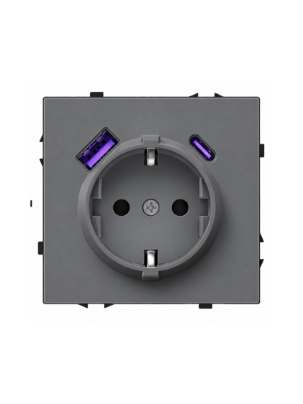 Kištukinis lizdas su USB A+C jungtimis Feelspot FSKL1A1CG, 20W, pilkas Kištukinis lizdas su USB A+C jungtimis Feelspot FSKL1A1CG, 20W, pilkas