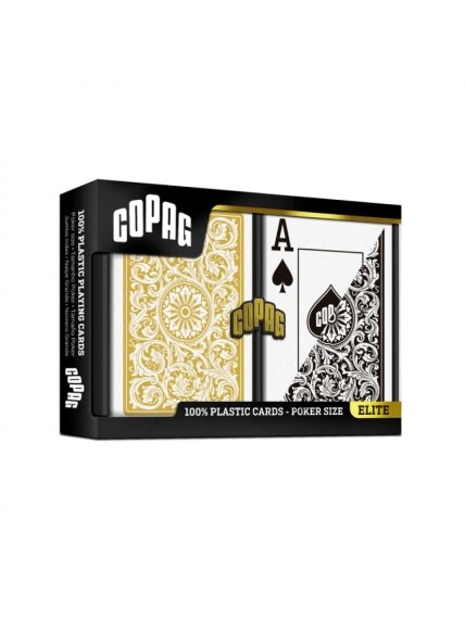 Kosmetinis defektas 1546 Elite Poker size - Jumbo index žaidimo kortos dviguba kaladė (auksinės ir juodos) Copag