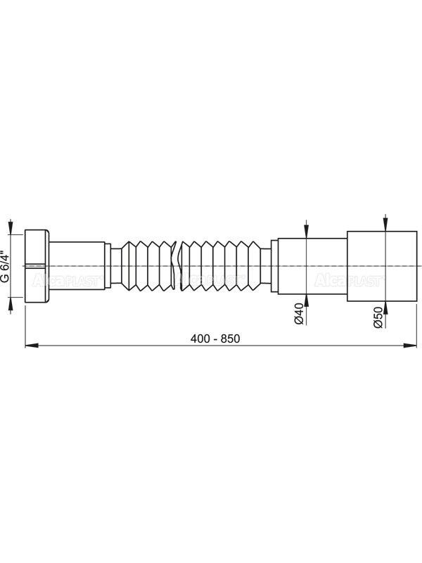 Lankstus sifono pajungimo vamzdis (gofra) 1 1/4"x40/50;  L400–850mm 1