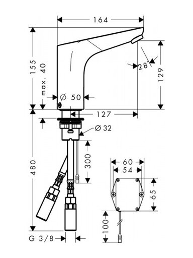 Maišytuvas praust. Hansgrohe temp. kontr., maitinamas nuo bat.6V