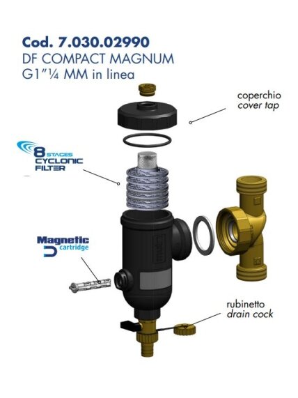 Magnetinis šildymo sistemos filtras 1 1/4" / 1 1/4" KVS 10, DF Magnum MM, motavimas tiesiai 1 Magnetinis šildymo sistemos filtras 1 1/4" / 1 1/4" KVS 10, DF Magnum MM, motavimas tiesiai 1