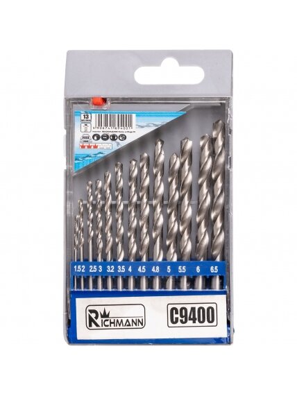 Metalo grąžtų rinkinys 1,5-6,5 mm 12 vnt