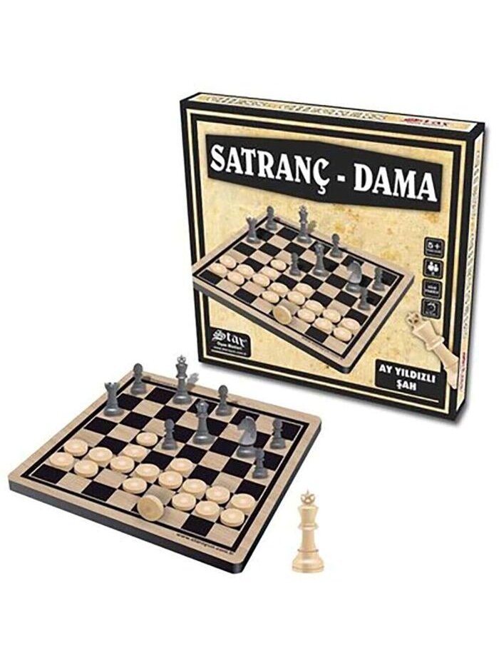 Medinė lenta ir Plastikinių šachmatų rinkinys Chess - Checkers Star 2
