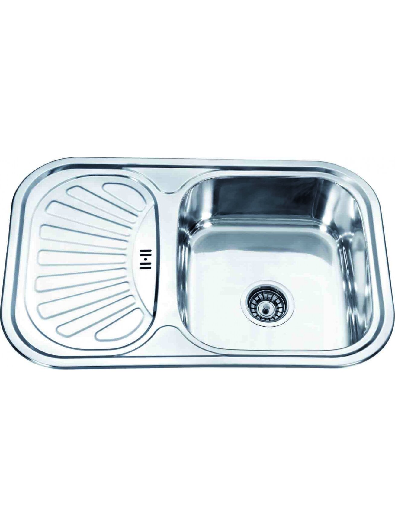 Nerūdijančio plieno plautuvė D7549P 750x490 0.6 DEKOR kairė su sifonu Nerūdijančio plieno plautuvė D7549P 750x490 0.6 DEKOR kairė su sifonu