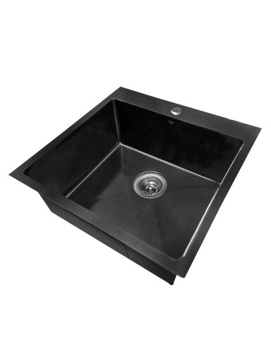 Nerūdijančio plieno plautuvė D5050H BLACK/SATIN su sifonu 1.0 mm