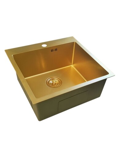 Nerūdijančio plieno plautuvė D5050HG GOLD su sifonu