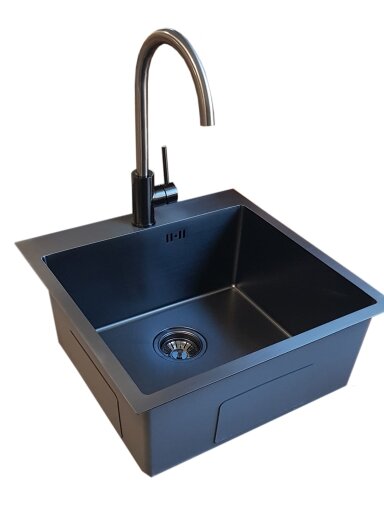 Nerūdijančio plieno plautuvė D5151HB BLACK su sifonu