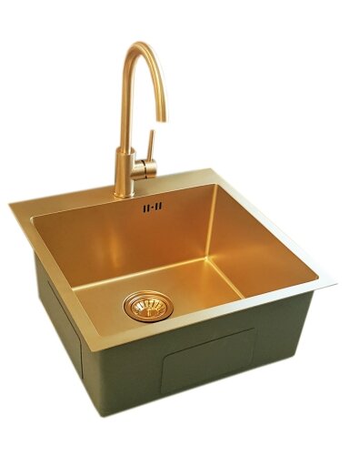 Nerūdijančio plieno plautuvė D5151HG GOLD su sifonu
