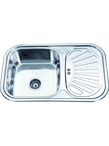 Nerūdijančio plieno plautuvė D7549P 750x490 0.6 DEKOR dešinė su sifonu