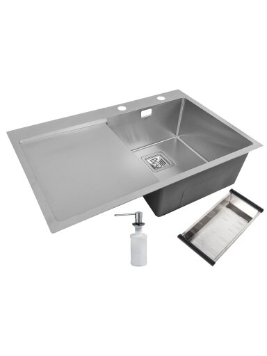 Nerūdijančio plieno plautuvė D7850H SATIN kairė su sifonu