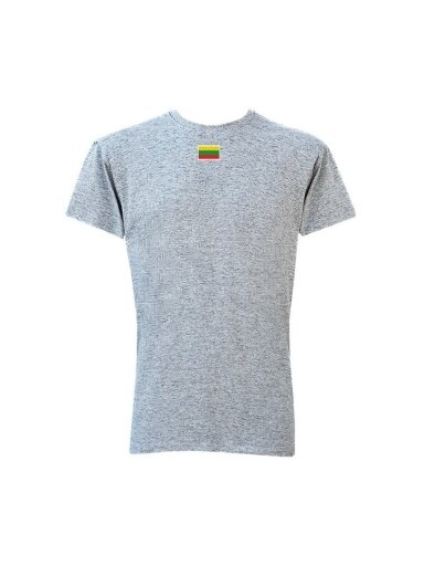 Pilki marškinėliai unisex su užrašu Lietuva ir vėliavėle ant nugaros