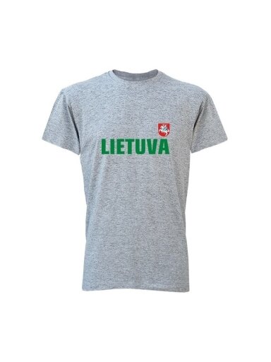 Pilki marškinėliai unisex su užrašu Lietuva ir vėliavėle ant nugaros