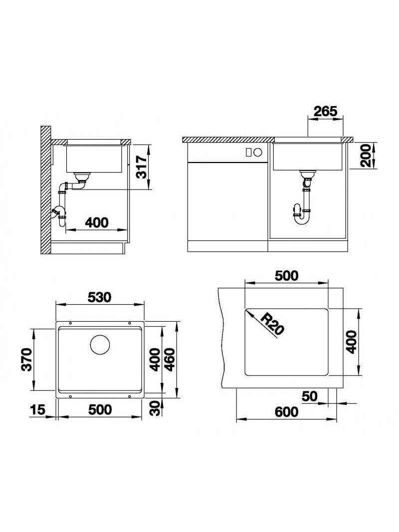 Plautuvė BLANCOETAGON 500-U, 530x460 mm, balta spalva 1 Plautuvė BLANCOETAGON 500-U, 530x460 mm, balta spalva 1