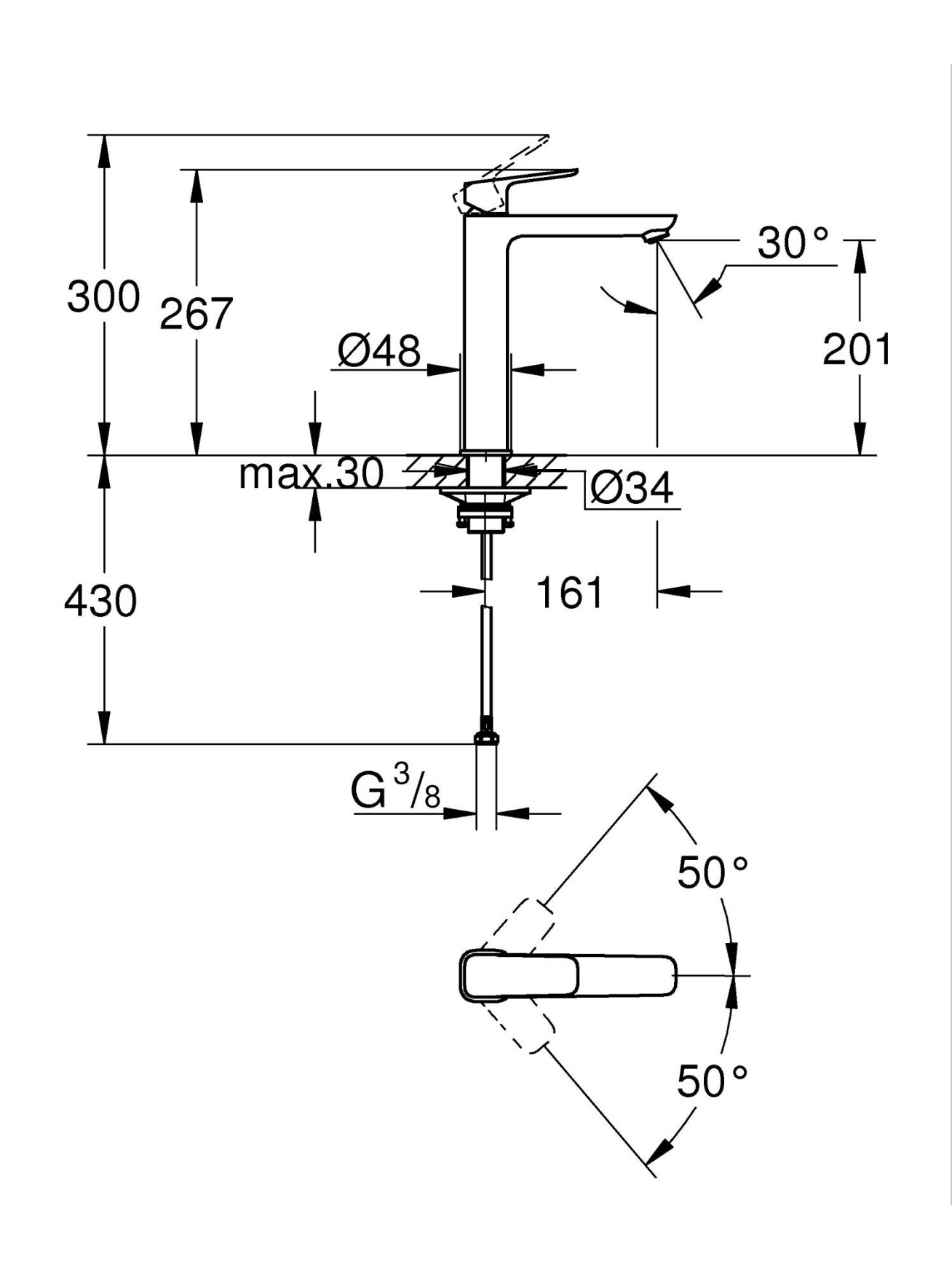 Praustuvo maišytuvas Grohe Cubeo, 1/2", XL dydžio, matinė juoda sp. 3 Praustuvo maišytuvas Grohe Cubeo, 1/2", XL dydžio, matinė juoda sp. 3