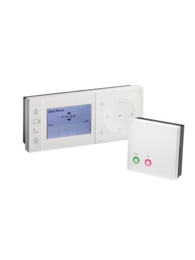 Programuojamas patalpos termostatas ir imtuvas TPOne-RF + RX1S RF, baterija maitinamas, radijo ryšiu valdomas