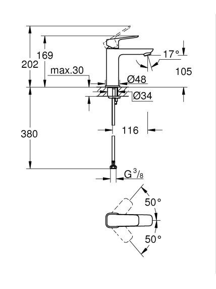 Praustuvo maišytuvas Grohe Cubeo, 1/2", M dydžio, chromas 3