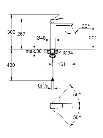 Praustuvo maišytuvas Grohe Cubeo, 1/2", XL dydžio, matinė juoda sp. 3