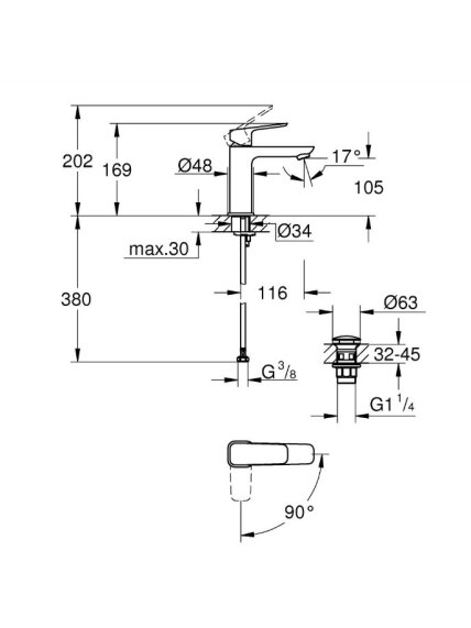 Praustuvo maišytuvas Grohe Cubeo ES, 1/2", M dydžio, su PushOp d.v.matinė juoda sp. 3 Praustuvo maišytuvas Grohe Cubeo ES, 1/2", M dydžio, su PushOp d.v.matinė juoda sp. 3